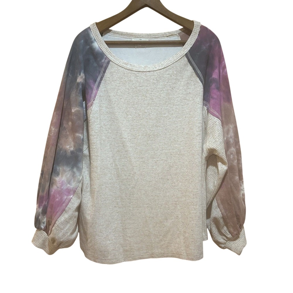 Entro‎ Oversize Waffle Sweatshirt Balloon Tie Dye Sleeve Size L Athleisure Boho
